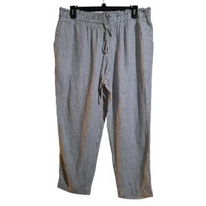 A New Day Pants Size XXL Blue Pinstriped Linen Blend Pull On High Rise Coastal